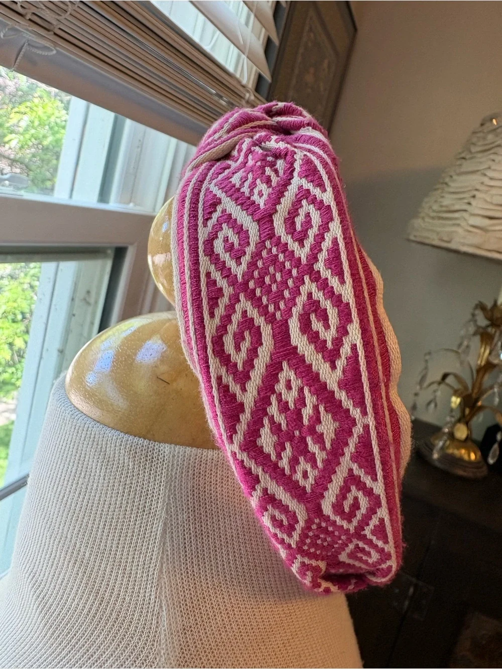 Boho Style Pink and Cream Knotted Headbandwith Ethnic Pattern - Never worn!